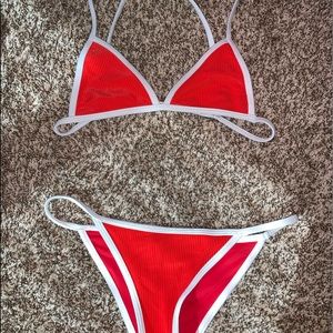 red and white 2 piece bathing suit